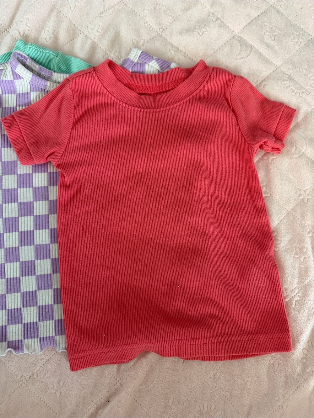 Toddler Ribbed Tee & Shorts Set in Coral, Mint, Pink & Lavender 12-18 months - Picture 3 of 9